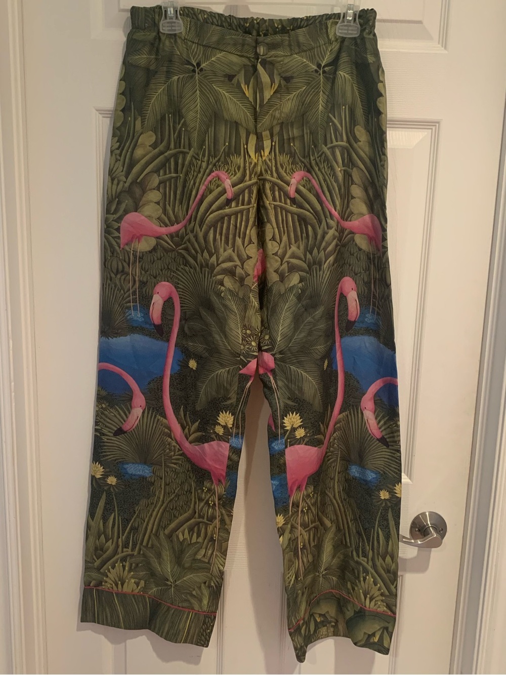 100% Silk Tropical Flamingo Print Sleep Pants- Made in Italy 🇮🇹